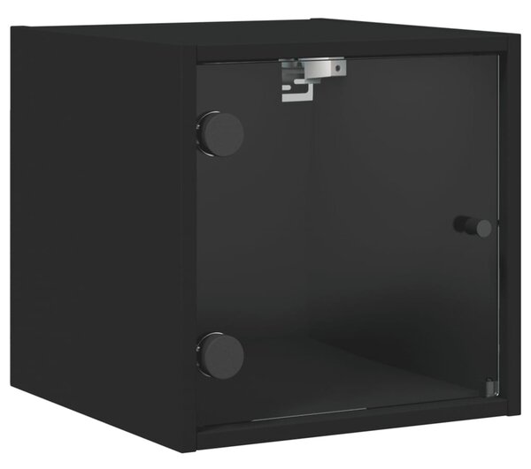 Noptieră cu ușă de sticlă, negru, 35x37x35 cm