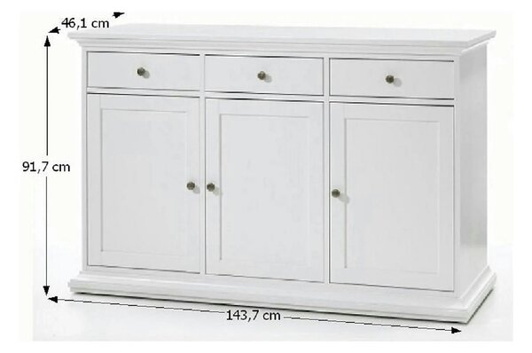 Comoda PARIS 77824, alb, PAL infoliat, 144x46x92 cm