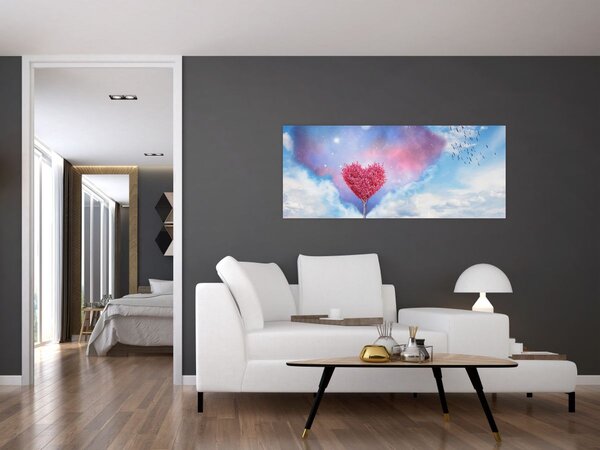 Tablou - Copac de inimă roz (120x50 cm)