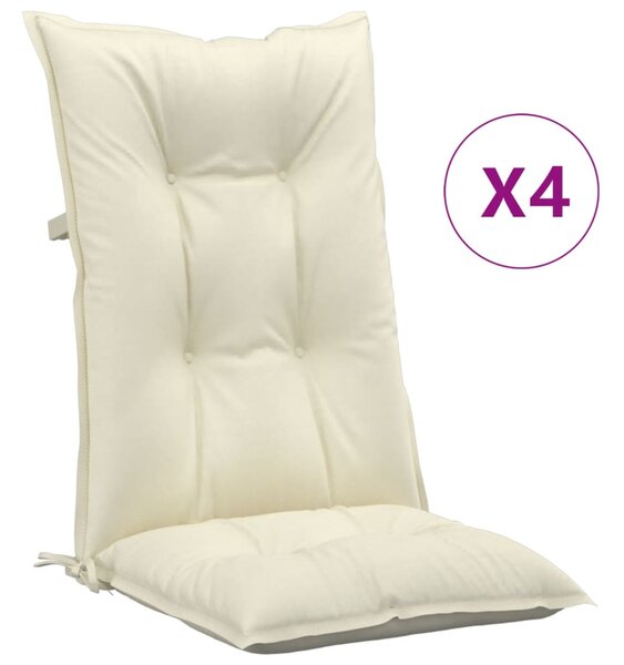 Perne scaun cu spătar înalt, 4 buc., crem, 120x50x7 cm, textil