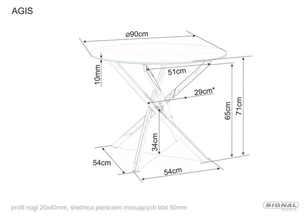 Masa AGIS, transparent/auriu, sticla securizata/metal, 90x90x75 cm
