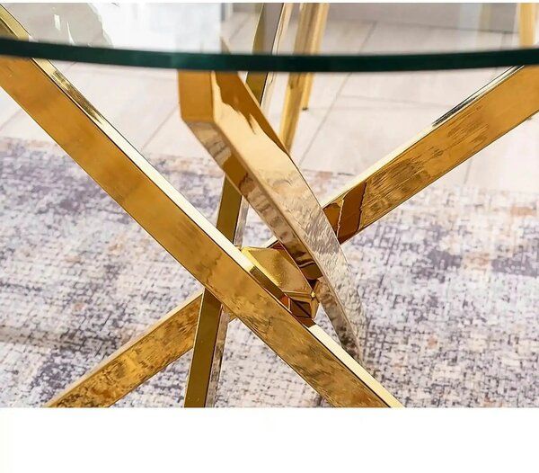 Masa AGIS, transparent/auriu, sticla securizata/metal, 90x90x75 cm