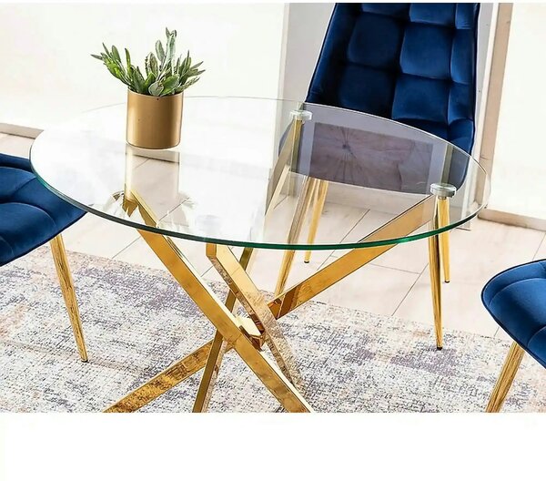 Masa AGIS, transparent/auriu, sticla securizata/metal, 90x90x75 cm