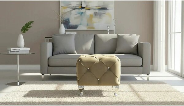 Taburet HESTIA K, stofa catifelata bej - Bluvel 28, 50x50x46 cm