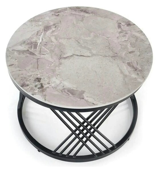 Set 2 masute cafea FLAMINGO, gri cu efect de marmura/negru, ceramica/m