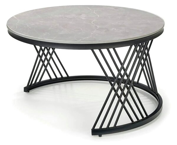 Set 2 masute cafea FLAMINGO, gri cu efect de marmura/negru, ceramica/m
