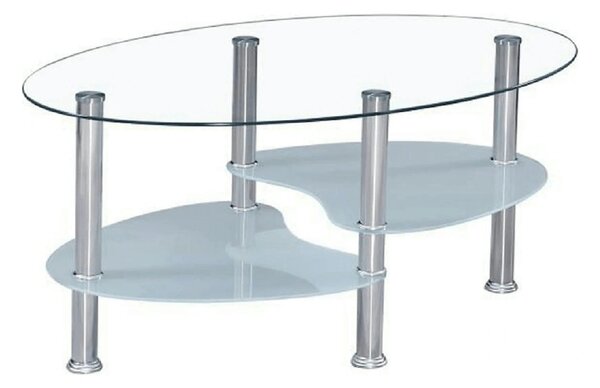 Masuta de cafea WAVE NEW, transparent/alb/crom, sticla/otel, 90x41x55