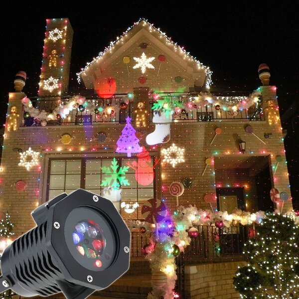 Proiector LED exterior 12W, 15 modele figurine, proiectie rotativa, IP44