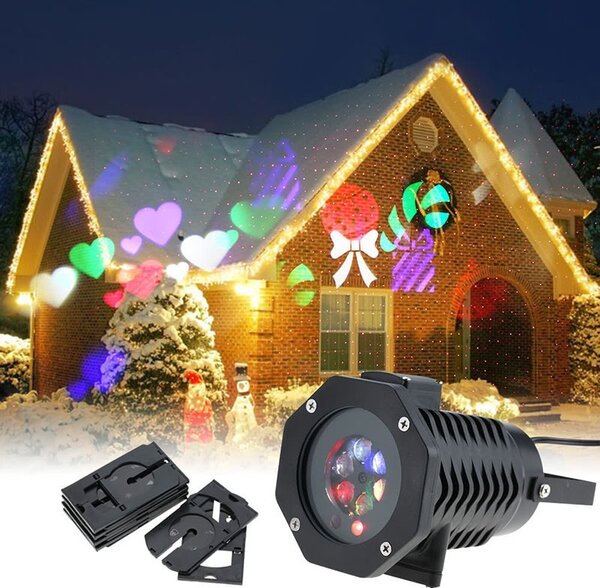 Proiector LED exterior 12W, 15 modele figurine, proiectie rotativa, IP44