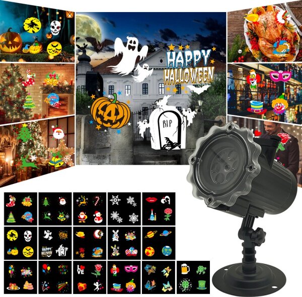 Proiector LED exterior 12W, 15 modele figurine, proiectie rotativa, IP44