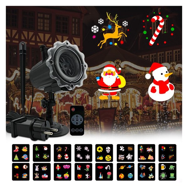 Proiector LED exterior 12W, 15 modele figurine, proiectie rotativa, IP44