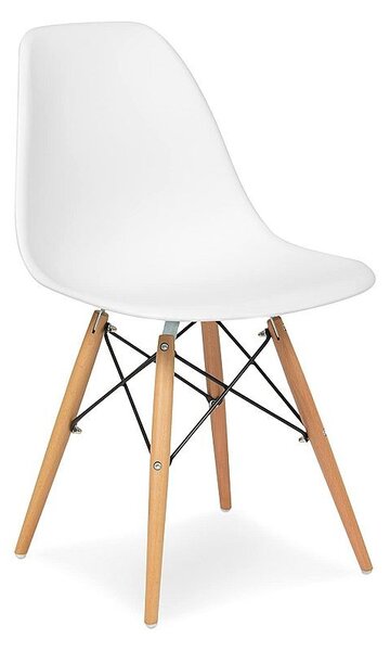 Scaun stil scandinav, pentru bucatarie si dining, alb, picioare lemn natur