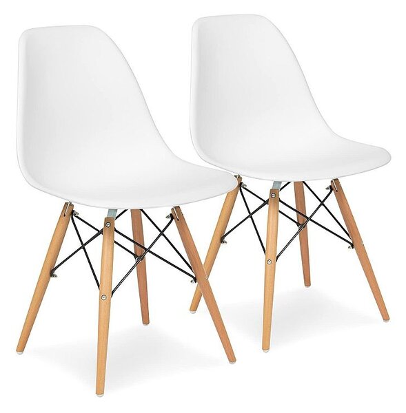 Scaun stil scandinav, pentru bucatarie si dining, alb, picioare lemn natur