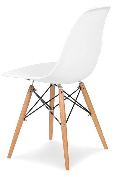 Scaun stil scandinav, pentru bucatarie si dining, alb, picioare lemn natur