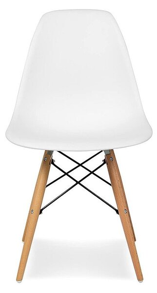 Scaun stil scandinav, pentru bucatarie si dining, alb, picioare lemn natur