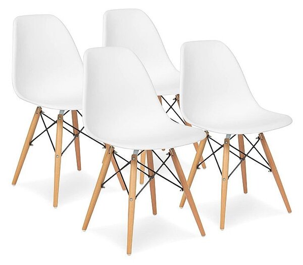 Scaun stil scandinav, pentru bucatarie si dining, alb, picioare lemn natur