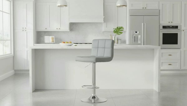 Scaun bar KANDY NEW, gri/crom, piele ecologica/metal, 40x41x87/107 cm