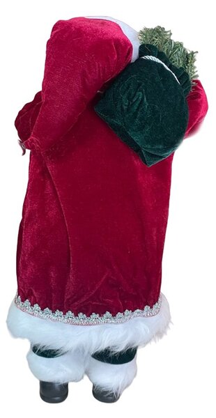 Decoratiune Mos Craciun 60 cm, sac de cadouri, coronita, blanita artificiala