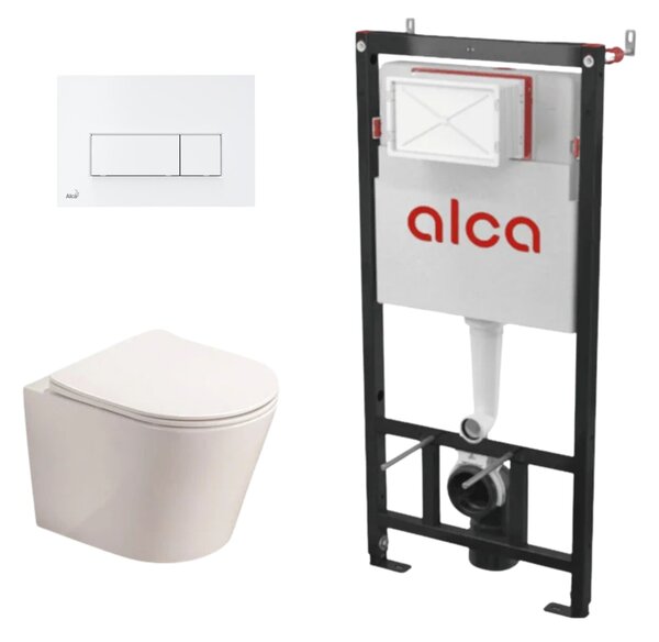 Set complet vas WC suspendat Fluminia, Clementina, Alb, cu rezervor Alca si clapeta alba