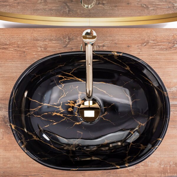 Lavoar pe blat Rea Amelia Black Marble shiny