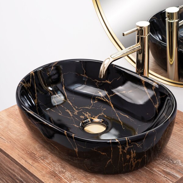 Lavoar pe blat Rea Amelia Black Marble shiny