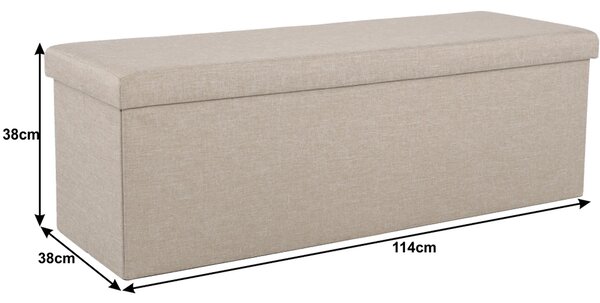 Taburet pliabil UMINA, stofa clasica bej, cu spatiu depozitare, 114x38