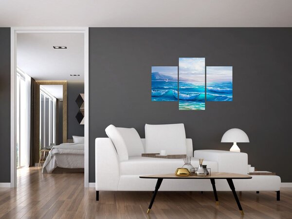 Tablou - Pictură în ulei de mare cu pescăruși (90x60 cm)