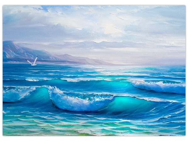 Tablou - Pictură în ulei de mare cu pescăruși (70x50 cm)