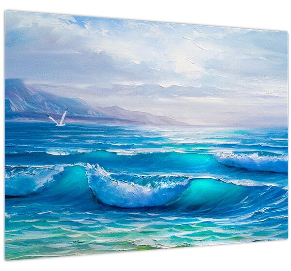 Tablou - Pictură în ulei de mare cu pescăruși (70x50 cm)