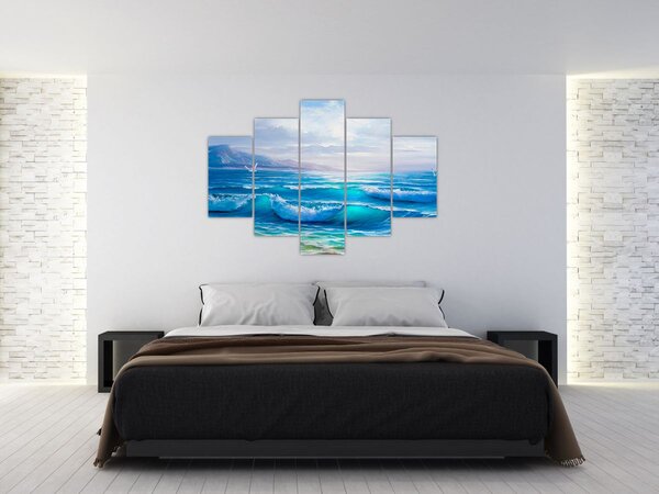 Tablou - Pictură în ulei de mare cu pescăruși (150x105 cm)