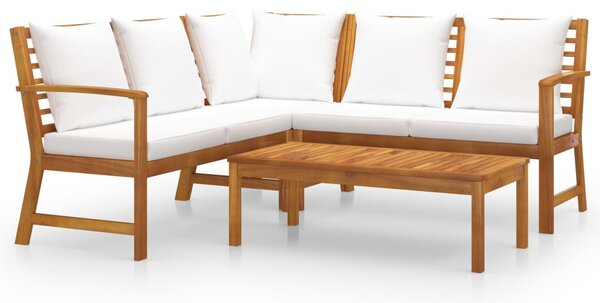 Set mobilier de grădină cu perne crem, 4 piese, lemn de acacia
