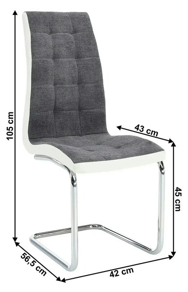 Scaun SALOMA NEW, gri/alb/crom, stofa clasica/piele ecologica/metal, 4