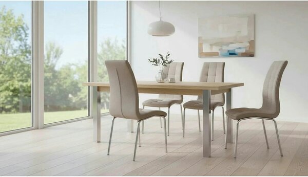 Scaun dining GERDA NEW, bej/crom, textil/piele ecologica/metal, 42x58x