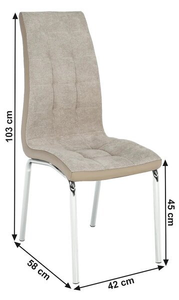 Scaun dining GERDA NEW, bej/crom, textil/piele ecologica/metal, 42x58x