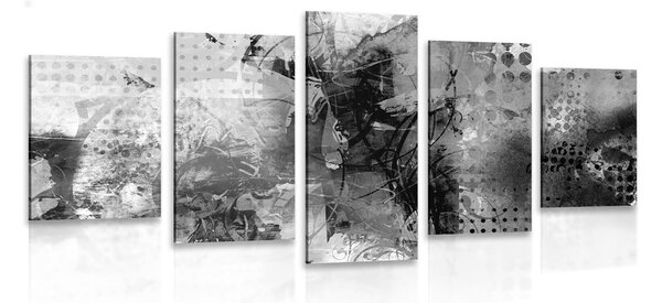 Tablou 5-piese pictură modernă medială în design alb-negru