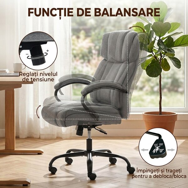 Vinsetto Scaun de birou ergonomic din material tip in, 220 kg, rotativ, reglabil pe înălțime, gri deschis | Aosom Romania