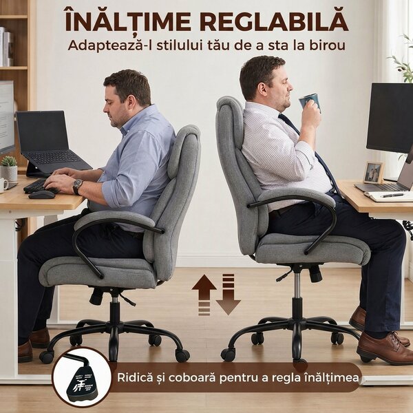 Vinsetto Scaun de birou ergonomic din material tip in, 220 kg, rotativ, reglabil pe înălțime, gri deschis | Aosom Romania
