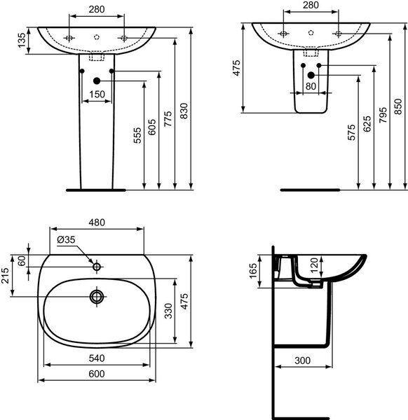 Ideal Standard Tesi lavoar 60x47 cm ovale clasică alb luciu T352201