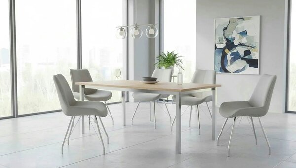 Scaun MADORA, gri/crom, textil cu efect de piele intoarsa/metal, 54x60