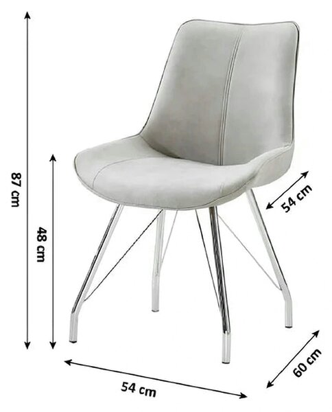 Scaun MADORA, gri/crom, textil cu efect de piele intoarsa/metal, 54x60
