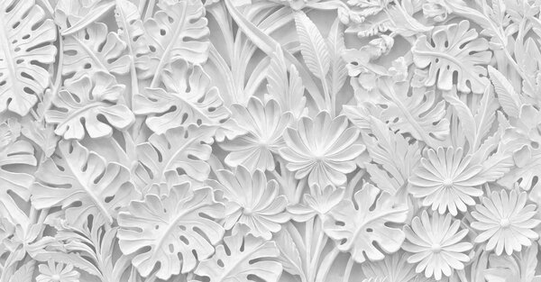Fototapet Un model floral elegant în nuanțe de alb, Fototapet natură, Fototapet populare, t00884 - Tapeko.ro