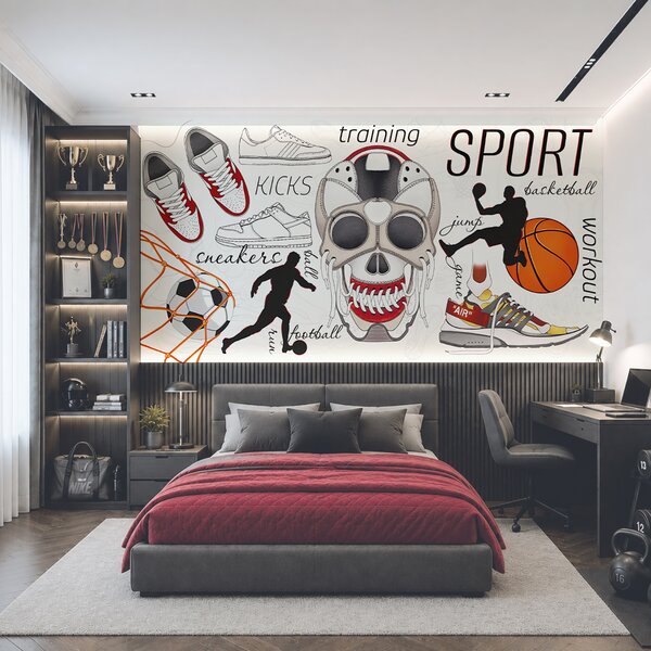 Fototapet Craniu cu o minge și pantofi, Fototapet fotbal, Fototapet populare, t00885 - Tapeko.ro