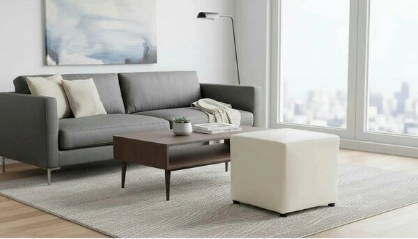 Taburet NIKI NEW, alb, piele ecologica, 36x36x36 cm