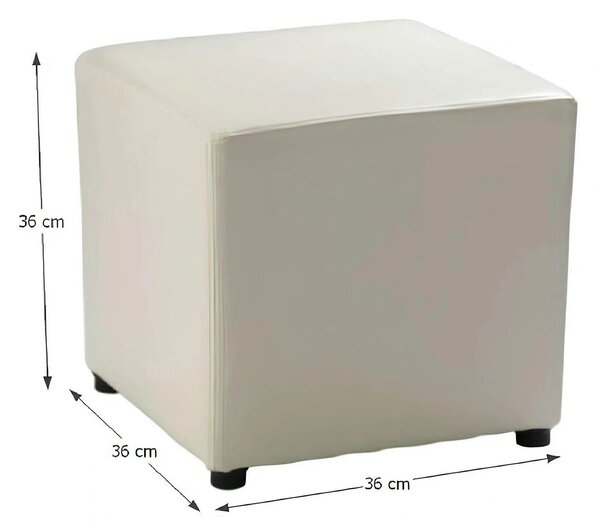 Taburet NIKI NEW, alb, piele ecologica, 36x36x36 cm