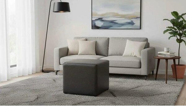 Taburet NIKI NEW, negru, piele ecologica, 36x36x36 cm