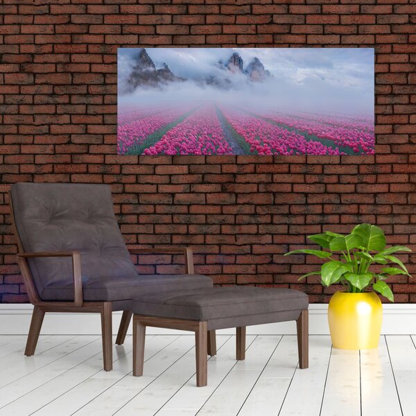 Tablou - Peisaj cu câmpuri de lalele (120x50 cm)
