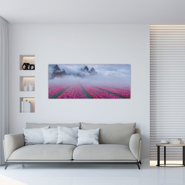 Tablou - Peisaj cu câmpuri de lalele (120x50 cm)
