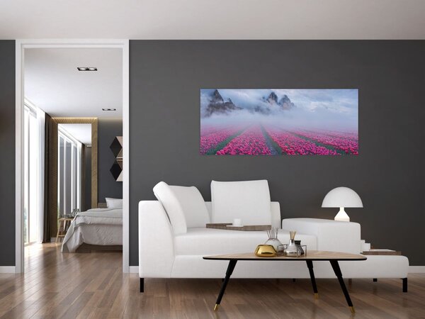 Tablou - Peisaj cu câmpuri de lalele (120x50 cm)