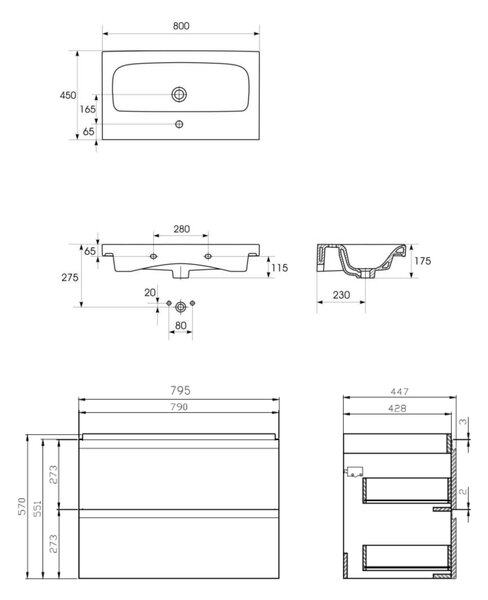 Cersanit Moduo lavoar cu dulap 80 cm fără S4013-009