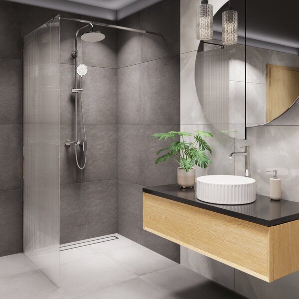 Invena perete cabină de duș walk-in 100 cm crom semi lucios/sticlă cu model AK-32-109